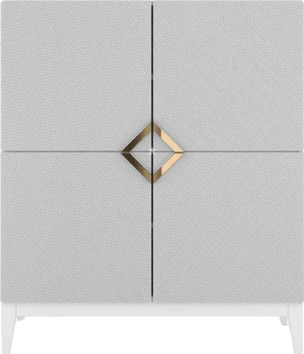 Produktbild von Demi Kommode Mit Gefrästen Fronten / Massive Buche / Hochschrank Mit 4 Türen / Highboard Mit Dekorativen Fronten Und Goldgriffen / 100 Cm / Weiße beine / Weiß