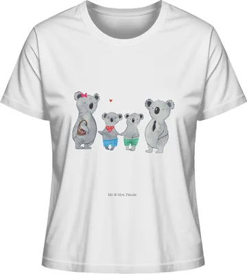 Produktbild von Mr. & Mrs. Panda Oberteil Damen Koala Familie zwei Größe L - Weiß - Geschenk, Basic T-Shirt, Koalabär, Shirt, Muttertag, Kurzarmshirt, Baumwoll