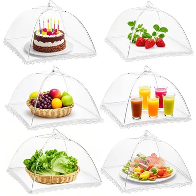 Produktbild von 6-teiliges Fliegenschutzset, faltbare Netz-Lebensmittelabdeckung, wiederverwendbare faltbare Lebensmittelabdeckung für Kuchen, Lebensmittel, Obst, Picknicks und Grillfeste.