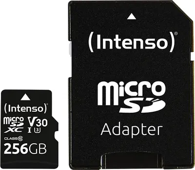 Zdjęcie produktu dla Intenso 3433492, 256 GB, MicroSDXC, Klasa 10, UHS-I, 100 MB/s, 45 MB/s