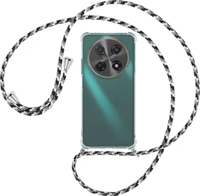 Produktbild von Handykette Backcover-Schutzhülle mit Band (Metall silberfarben) für Huawei nova 12i - schwarz/grau/weiß