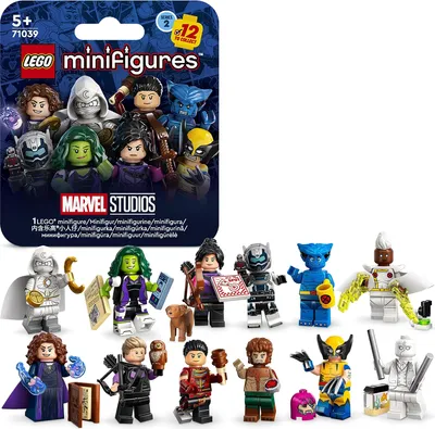 A collection of LEGO Marvel minifigures and their packaging.