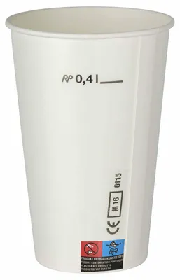 Produktbild von 50x Kaltgetränkebecher Pappbecher weiß mit CE Eichstrich 400 ml