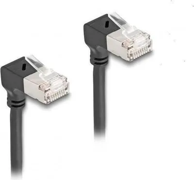 Produktbild von Delock - Netzwerkkabel - RJ-45 (S) nach unten abgewinkelt zu RJ-45 (S) nach unten abgewinkelt - 2 m - 4.5 mm - S/FTP - CAT 6a - halogenfrei, geformt - Schwarz