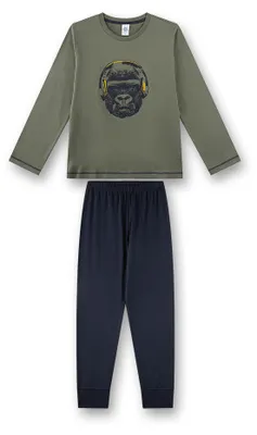 Produktbild von Sanetta Jungen Schlafanzug, lang -  Teens, Gorilla, Single Jersey, Baumwolle Grün/Blau 176