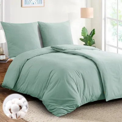 Immagine prodotto di Set di lenzuola 135x200 cm, cotone, 4 pezzi, verde. Include 2 lenzuola con zip e 2 federe 80x80 cm con zip