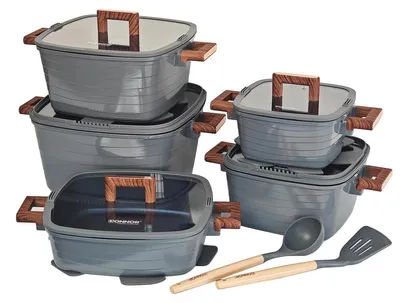 Zdjęcie produktu dla Zestaw naczyń kuchennych, powłoka ceramiczna z powłoką nieprzywierającą, różne rozmiary, kolor szary