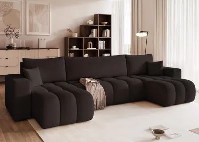 Produktbild von Idohome - Bubble Ecksofa OFI U Bouclé mit Schlaffunktion, Bettkasten modernes, Wohnzimmercouch - Farbe: Schwarz Quelle 100