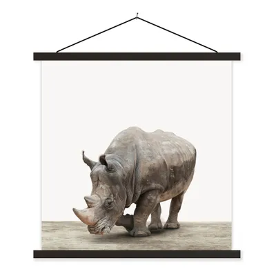 Produktbild von MuchoWow® Textilposter Nashorn - Jungen - Wildtiere - Kinder - Mädchen - Tiere 40x40 cm mit schwarzem Rahmen - Fotos