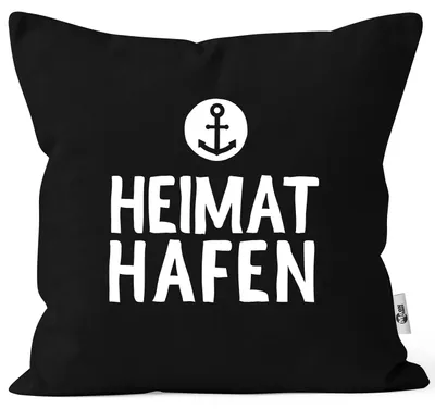 Produktbild von Kissenbezug Aufschrift Heimathafen Anker Geschenk Partner Familie Freunde maritimes Motiv Moonworks® schwarz unisize