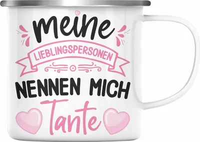 Produktbild von Trendation - Tante Geschenk Emaille Tasse Spruch Lustig Geschenkidee für Tante Geburtstag Weihnachten (Silber)