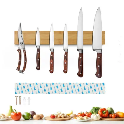 Imagen del producto de Barra magnética de bambú, de 40 cm, autoadhesiva, para la cocina