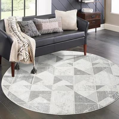 Productafbeelding van Tapijt voor de woonkamer, grijs, rond, 160 cm diameter, laagpolig en modern