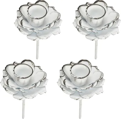 Produktbild von 4 Kerzenhalter zum Aufstecken, in weiß-rosa gehalten, aus Metall; Kerzenhalter für Adventskranz