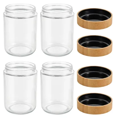 4er-Set Einmachgläser 500 ml mit Bambusdeckel, luftdicht