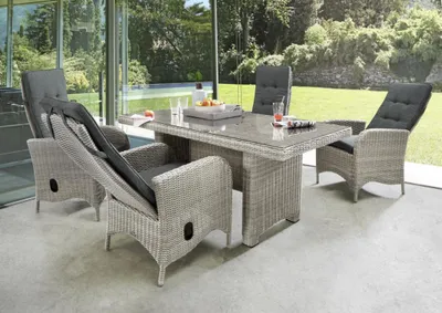 Produktbild von Destiny Sitzgruppe PALMA LUNA 4 Hochlehner + Tisch 200x100x75cm, vintage weiß