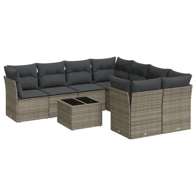 Produktbild von vidaXL 9-tlg. Garten-Sofagarnitur mit Kissen Grau Poly Rattan