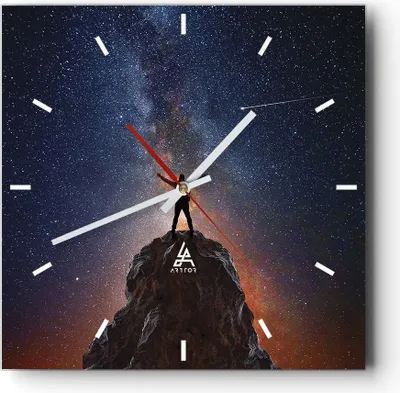 Produktbild von Wanduhr - Quadrat - Glasuhr - Kosmos Maßstab Mensch - 30x30cm - Schleichendes Uhrwerk - Lautlos - zum Aufhängen bereit - Dekoration Modern - Wanddekoration aus Glas - C3AC30x30-4786