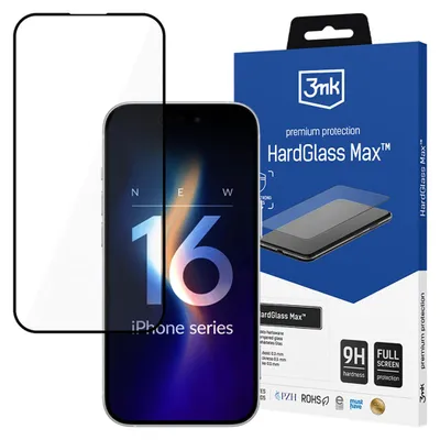 Zdjęcie produktu dla 3MK HardGlass Max, Apple, iPhone 16 Pro, Odporność na upadki, Odporny na zadrapania, Czarny, Przezroczysty, 1 szt.