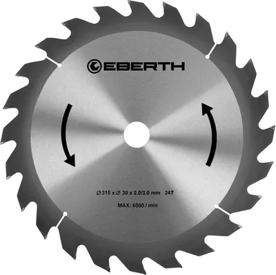 Immagine prodotto di Lama per sega circolare EBERTH Lama per sega circolare in acciaio con denti in metallo duro per tagli in legno (diametro 315 mm, foro 30 mm, spessore lama 2,0 mm)