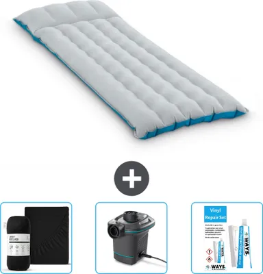 Produktbild von Intex Campingmatte – 1 Person – 67 x 184 x 17 cm – Blau – im Lieferumfang enthalten Spannbettuch - Pumpe en Reperaturset