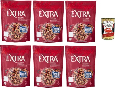 Produktbild von Extra Frutti Rossi Knusprige Haferflocken mit Rote Früchte, Früchten 6x 375 g Packung + Italian Gourmet polpa 400g
