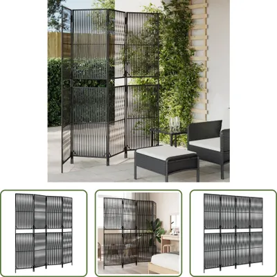 Image de The Living Store Paravent 4-tlg. Schwarz Poly Rattan