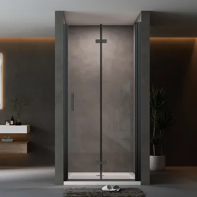 Produktbild von Schwarz Nischentür Dusche Falttür Duschtür 90x195cm Duschabtrennung Faltbar Duschkabine 6mm ESG NANO Glas Nischdusche Duschwand