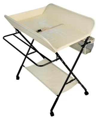 Produktbild von Wickeltisch, klappbar, Wickeltisch mit Aufbewahrungskorb, Sicherheitsgurt und 4 Rollen mit Bremse, höhenverstellbar 80 x 66 x 98 cm (Beige)