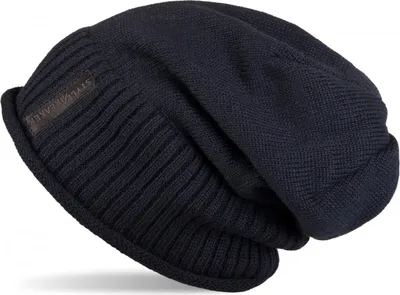 Produktbild von styleBREAKER Uni Beanie Mütze mit Fleece Innenfutter und Label | Warme Winter Strickmütze aus Feinstrick | Elastische Longbeanie für Damen und Herren
