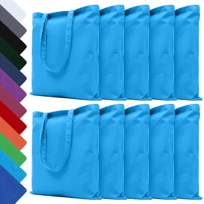 Produktbild von EllaTex 10er Set Baumwolltaschen 28x32 cm – Stoffbeutel aus 100% Baumwolle mit kurzen Henkeln, in Farbe: Türkis