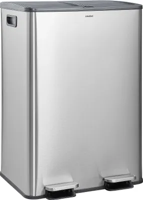 Image de CASABEL Poubelle Tri Selectif 60L, 2x30L Acier INOX BROSSÉ, Chrome, Double Compartiments, Pédale, Bacs Amovibles, Couvercles Silencieux