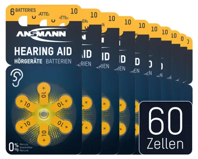 Produktbild von ANSMANN Hörgerätebatterien Typ 10 gelb PR70 P10 ZL4, Knopfzellen (60 Stück)