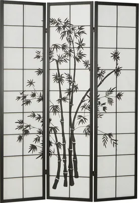 Image de Paravent japonais bois en noir dessin bambou
