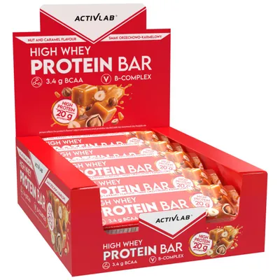 Obrázok produktu pre Activlab HIGH WHEY, proteínová tyčinka, balenie, 80 g, príchuť orech-karamel, 18 g proteínov, BCAA, glutamín