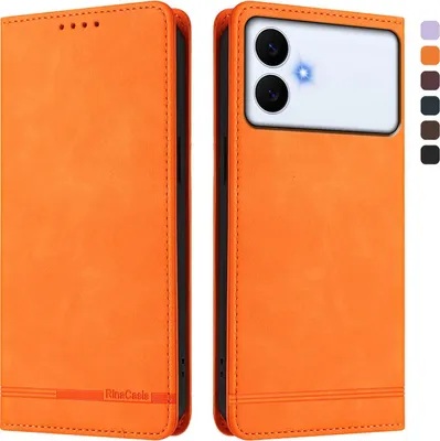Produktbild von Hülle für Samsung Galaxy S26 Edge, Retro Kunstleder Ständer Klapphülle mit Kartenfächer und Magnetische Orange