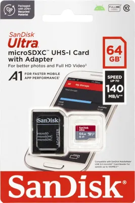 Immagine prodotto di SanDisk Ultra microSDXC A1 64GB 140MB/s Adapt.SDSQUAB-064G-GN6MA