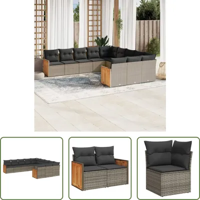 Produktbild von The Living Store 11-tlg. Garten-Sofagarnitur mit Kissen Grau Poly Rattan