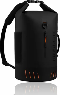 Produktbild von Dutch Shield - Dry Bag 30L – Wasserdichte Outdoor - Tasche für Kajak - Camping, Wandern & Strand – PVC 500D Rolltop Rucksack mit Trinkflaschenhalter - Schwarz