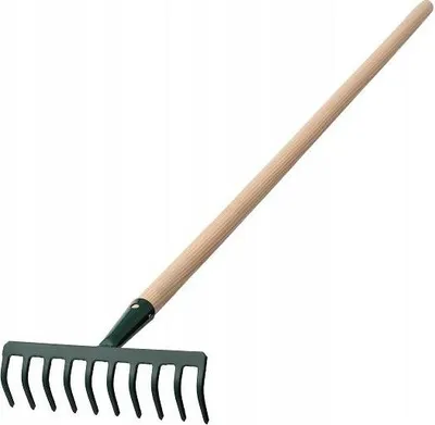 Image de Râteau de jardin - Râteau à 10 dents - Manche en bois - Dents métalliques - 126 cm - Pour les feuilles, l'herbe et la terre