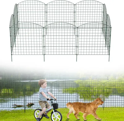 Produktbild von LZQ Teichzaun Gartenzaun 22tlg Set Zaun 10 Elemente Metall Gitterzaun Komplettset Hundezaun Metallzaun Steckzaun inkl. Befestigungsstäben (Oberbogen, Grün)