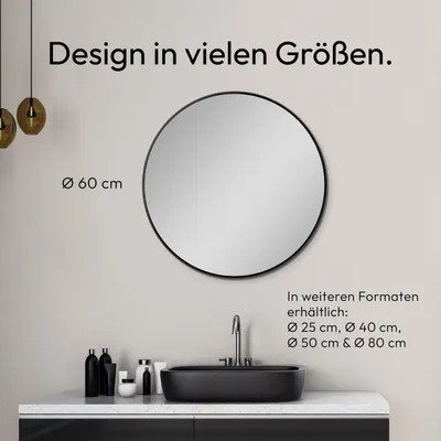 Immagine prodotto di Talos Picasso specchio rotondo nero Ø 60 cm - con cornice in alluminio di alta qualità per un ambiente elegante - Perfetto specchio rotondo da bagno che unisce eleganza e funzionalità
