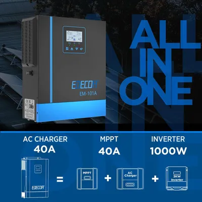 Productafbeelding van Hybride Omvormer - Zonne-omvormer - Off-Grid Omvormer - Batterijlader - Zonnepaneel Regelaar - 1000 W Vermogen