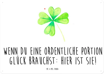 Produktbild von Mr. & Mrs. Panda tafel Blume Kleeblatt DIN A4 - Weiß - Geschenk, Glücksbringer, wandtafel, Schild, Blechschild, Glück, Motivation, Neuanfang, Umzug, Garten, Magnetschild