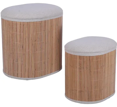 2er-Set Holz-Sitzhocker mit Deckel, grau, 43x35x44 cm