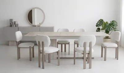Image de Ensemble de salle à manger : table et 6 chaises Style moderne Marron et blanc Sobre