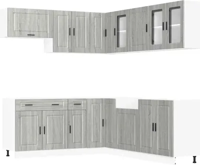 Produktbild von 11-tlg. Küchenschrank-Set Porto Grau Sonoma Holzwerkstoff