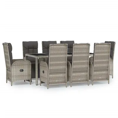 Image de vidaXL Salon de jardin 9 pièces avec coussins Gris Poly Rattan