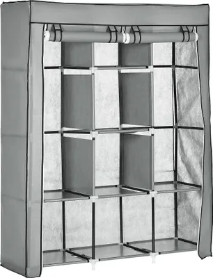 Obrázek produktu pro Skládací látková šatní skříň - Přenosná šatní skříň - 8 polic, 2 tyče na oblečení - 125 × 43 × 162,5 cm - světle šedá