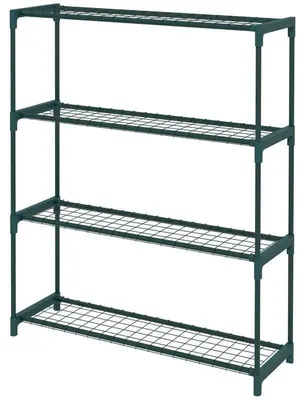Obrázok produktu pre Regál na rastliny, stojan na kvety – stojan na rastliny v tvare schodiska – 4-poschodový kovový regál – dizajn v tvare schodiska – 89 x 28 x 107 cm – vhodné do interiéru aj exteriéru – tmavozelená farba